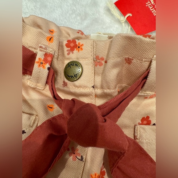 NEW NWT Du Pareil Baby Girls Coral Pink Floral Print Belted Pants Size 3M Bottom - Picture 3 of 8